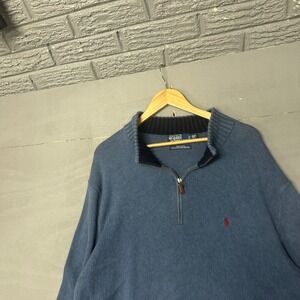 Polo Ralph Lauren Mens 2XLT Tall Blue 100% Cotton 1/4 Zip Sweater
